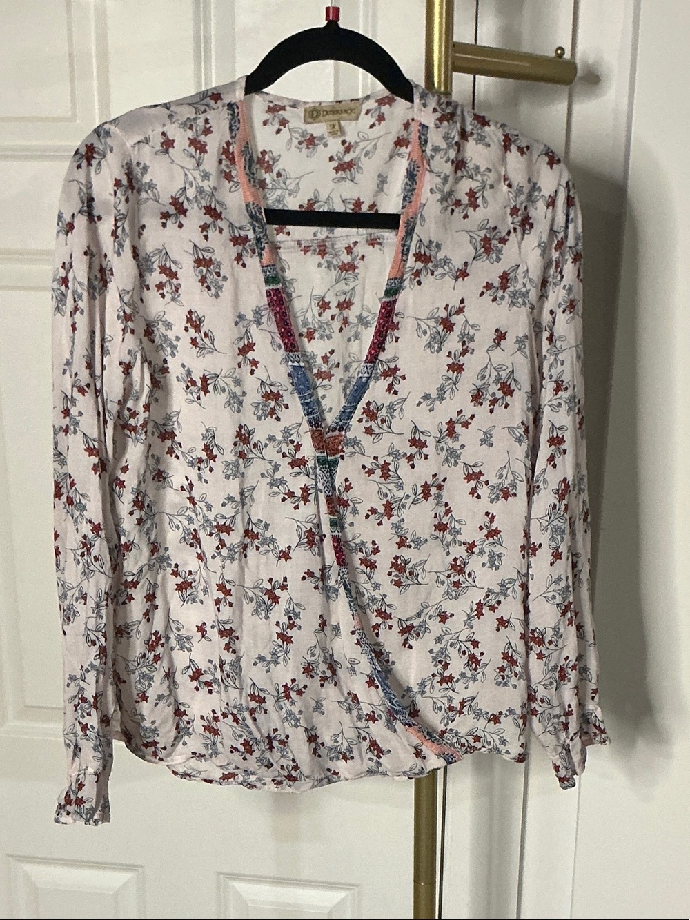Democracy White Wrap Blouse with Red & Blue Floral Print